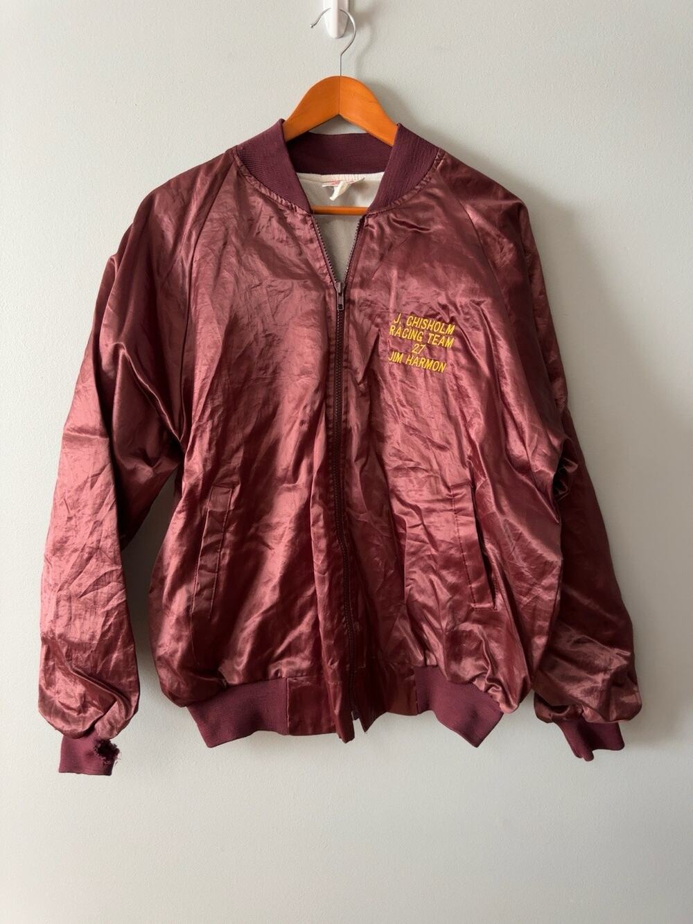 Vintage Hartwell J Chisholm Boots Satin Racing Jacket USA Bomber XL Burgundy